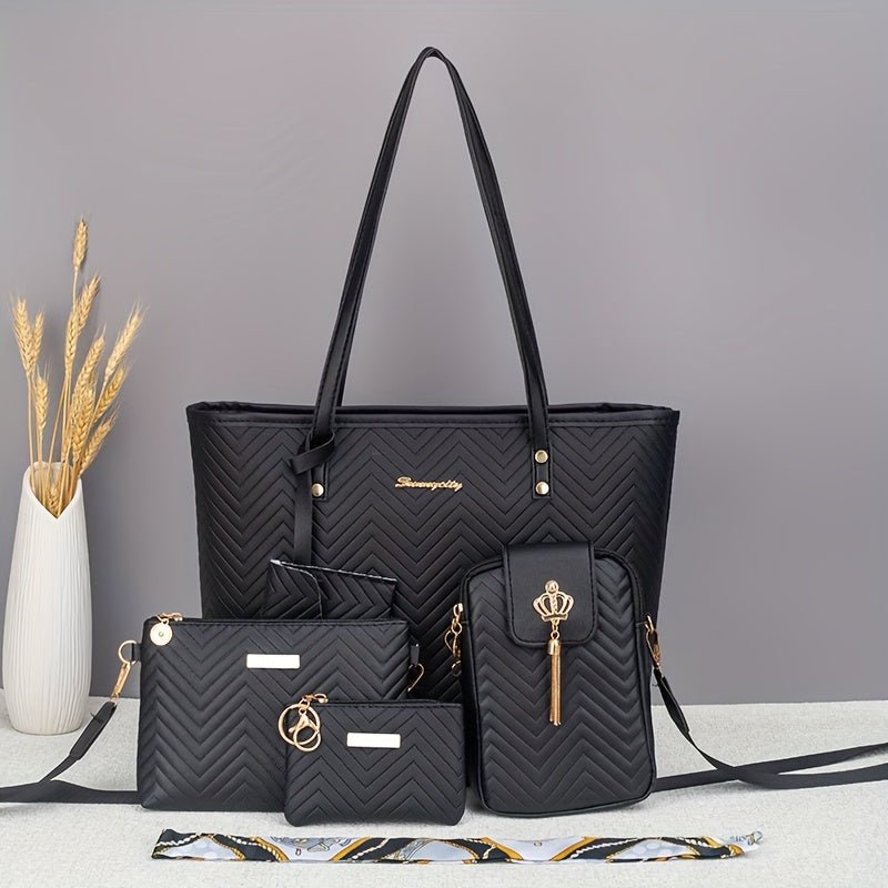 Amanda | Wave - Embroidered 5 - Piece Bag Set with Scarf - Mijn winkel