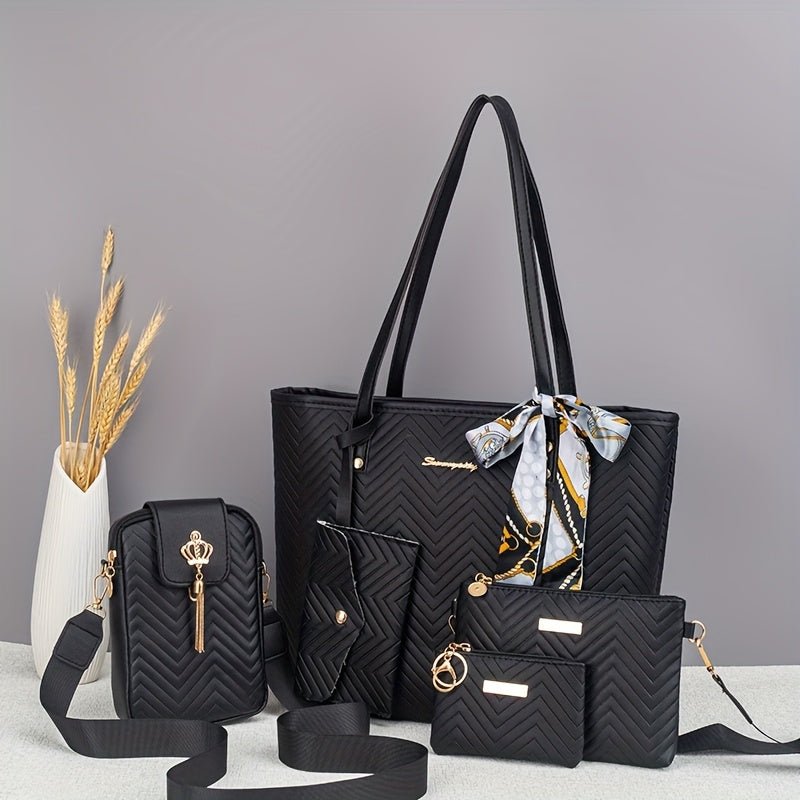 Amanda | Wave - Embroidered 5 - Piece Bag Set with Scarf - Mijn winkel