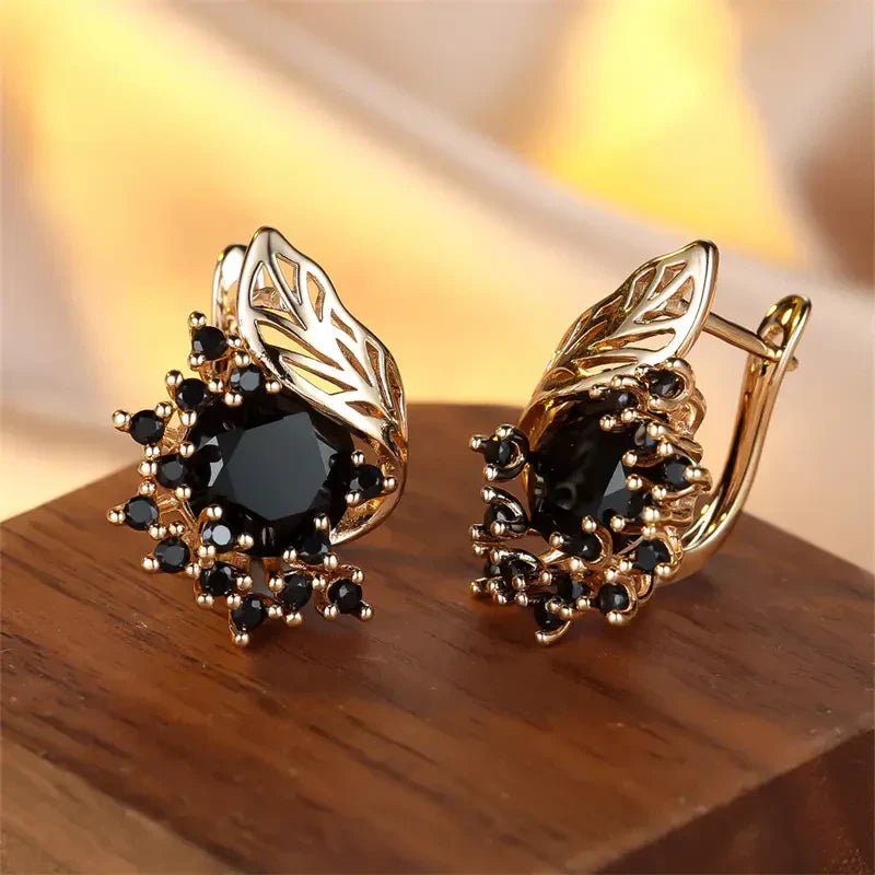 Black Zirconia Golden Earrings | Gold - Mijn winkel
