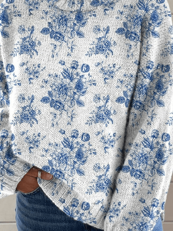 Blue Blossom Knit Turtleneck Sweater - Mijn winkel