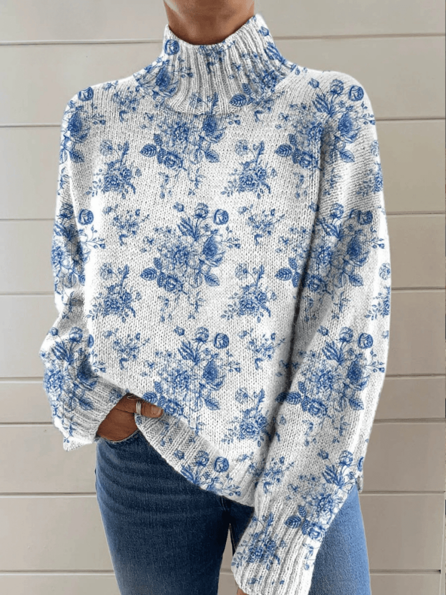Blue Blossom Knit Turtleneck Sweater - Mijn winkel