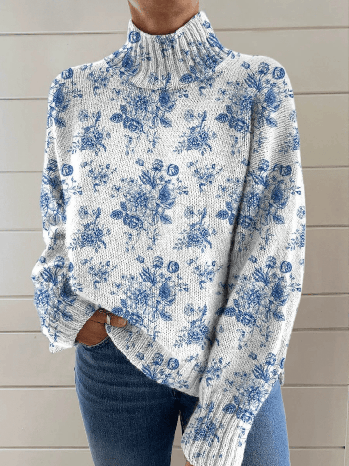 Blue Blossom Knit Turtleneck Sweater - Mijn winkel