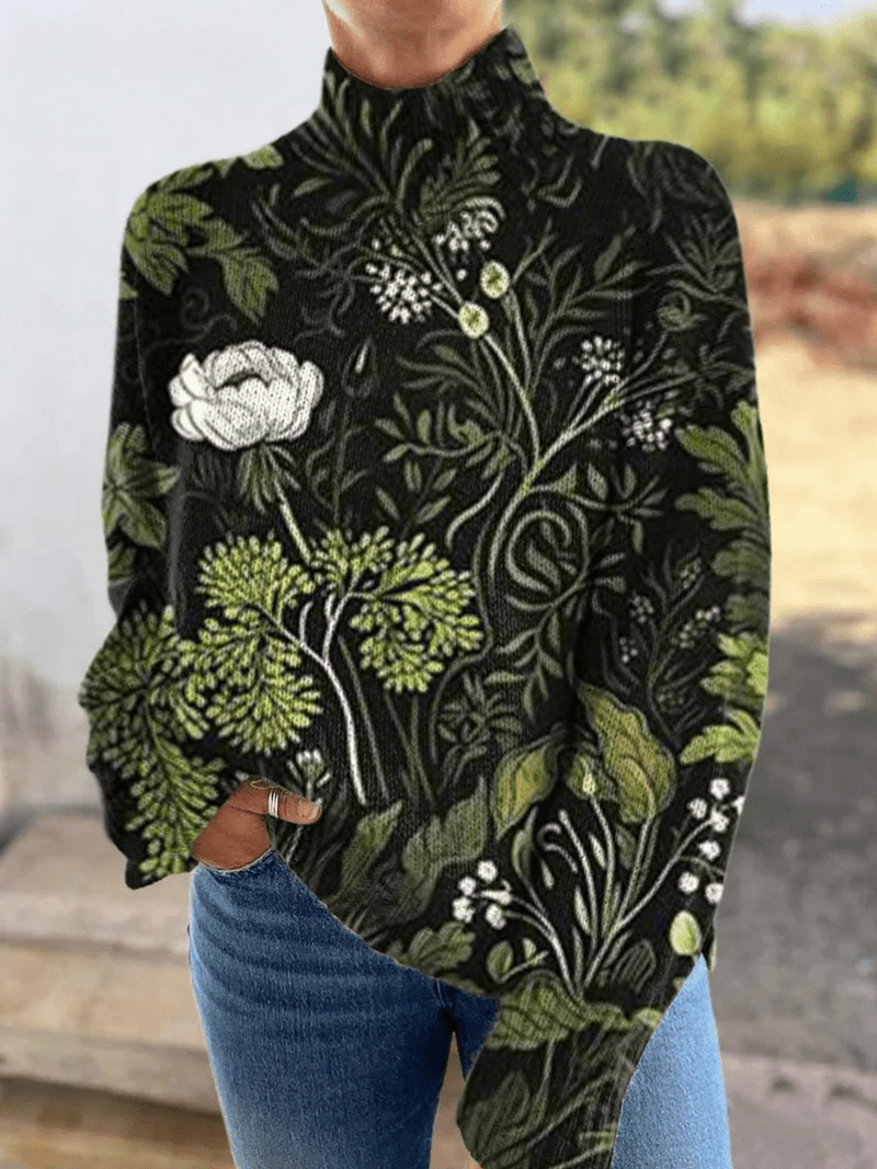 Botanical Floral Knit Turtleneck Sweater - Mijn winkel