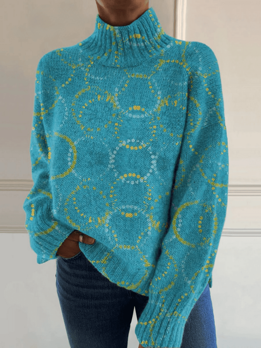 Bright Circle Art Print Knit Turtleneck Pullover Sweater - Mijn winkel