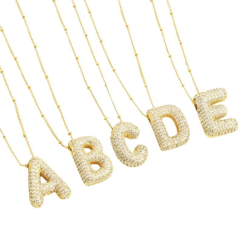 Bubble letter initial necklace set | Gold - Mijn winkel
