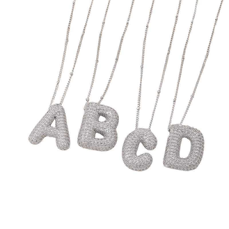 Bubble letter initial necklace set | White Gold - Mijn winkel