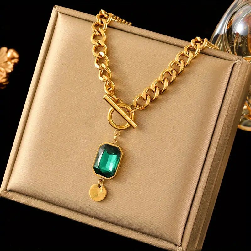 Chunky Chain Emerald Pendant Necklace | Gold - Mijn winkel