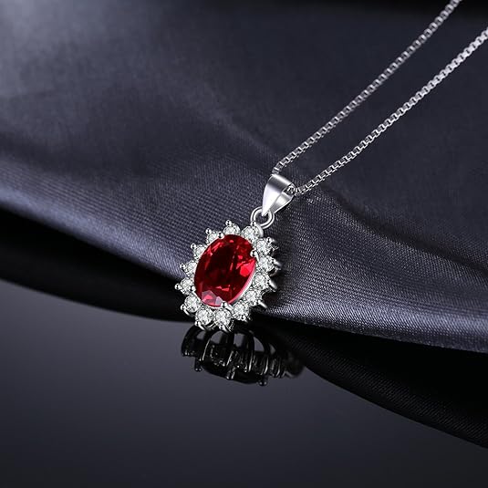 Classic Ruby Halo Necklace | White Gold - Mijn winkel