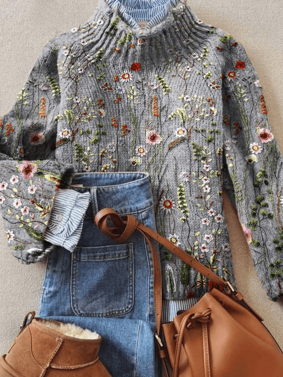 Classic Vintage Floral Knit Sweater - Mijn winkel