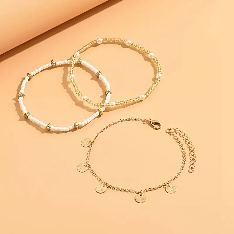 Coastal Charm 3 - Piece Layered Anklet Set | Gold - Mijn winkel