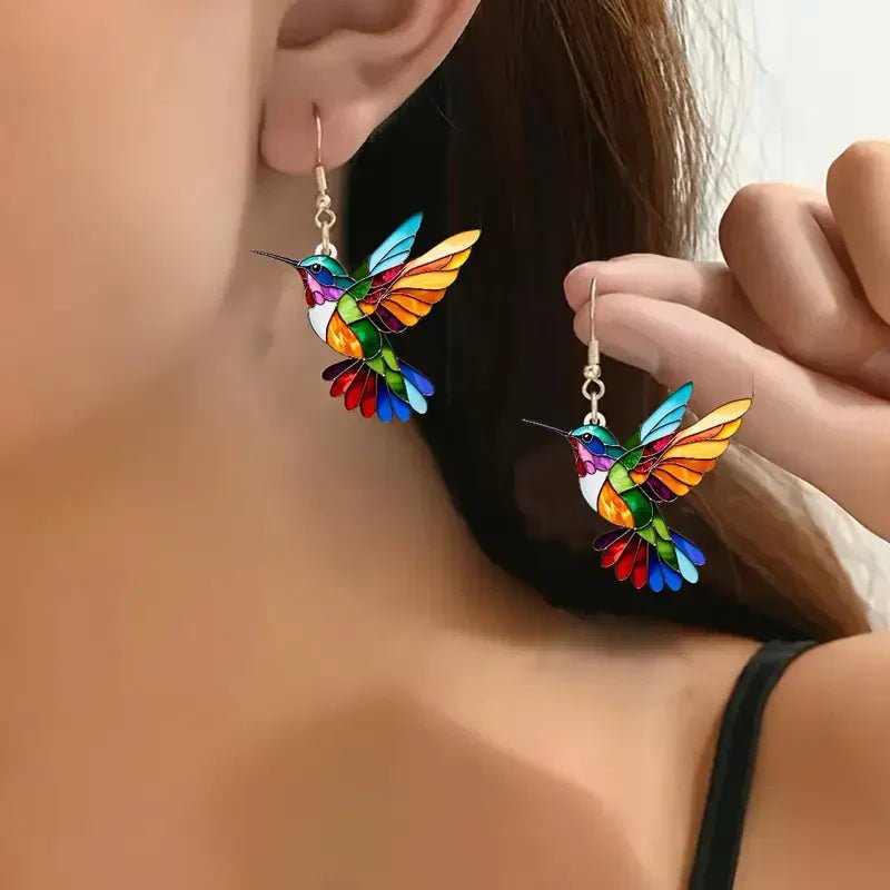 Colorful Hummingbird Earrings | White Gold - Mijn winkel