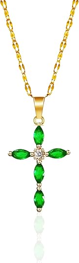 Emerald Cross Necklace | Gold - Mijn winkel