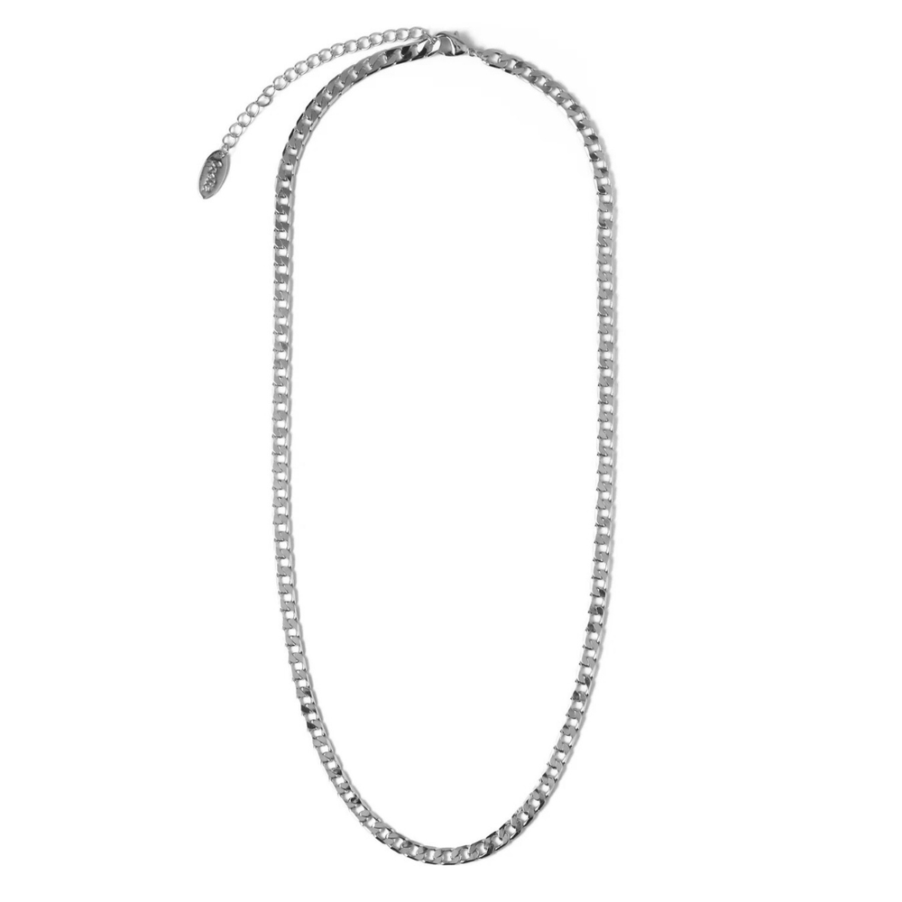 Flat Link Curb Chain Necklace | White Gold - Mijn winkel