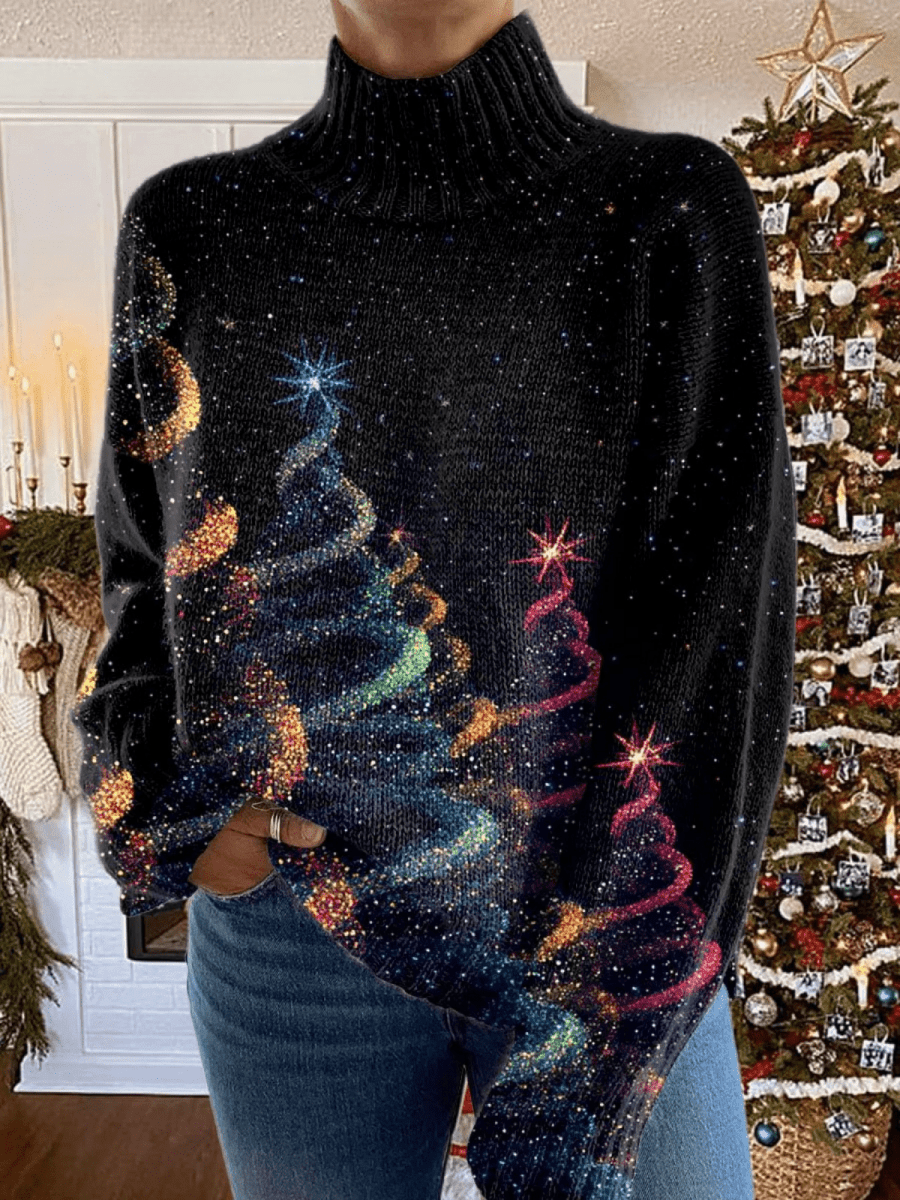 Glitter Christmas Tree Knit Turtleneck Sweater - Mijn winkel