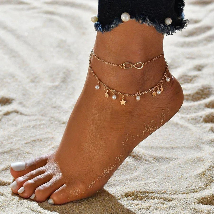 Infinity Anklet Bracelet + Pearls and Stars | Gold - Mijn winkel