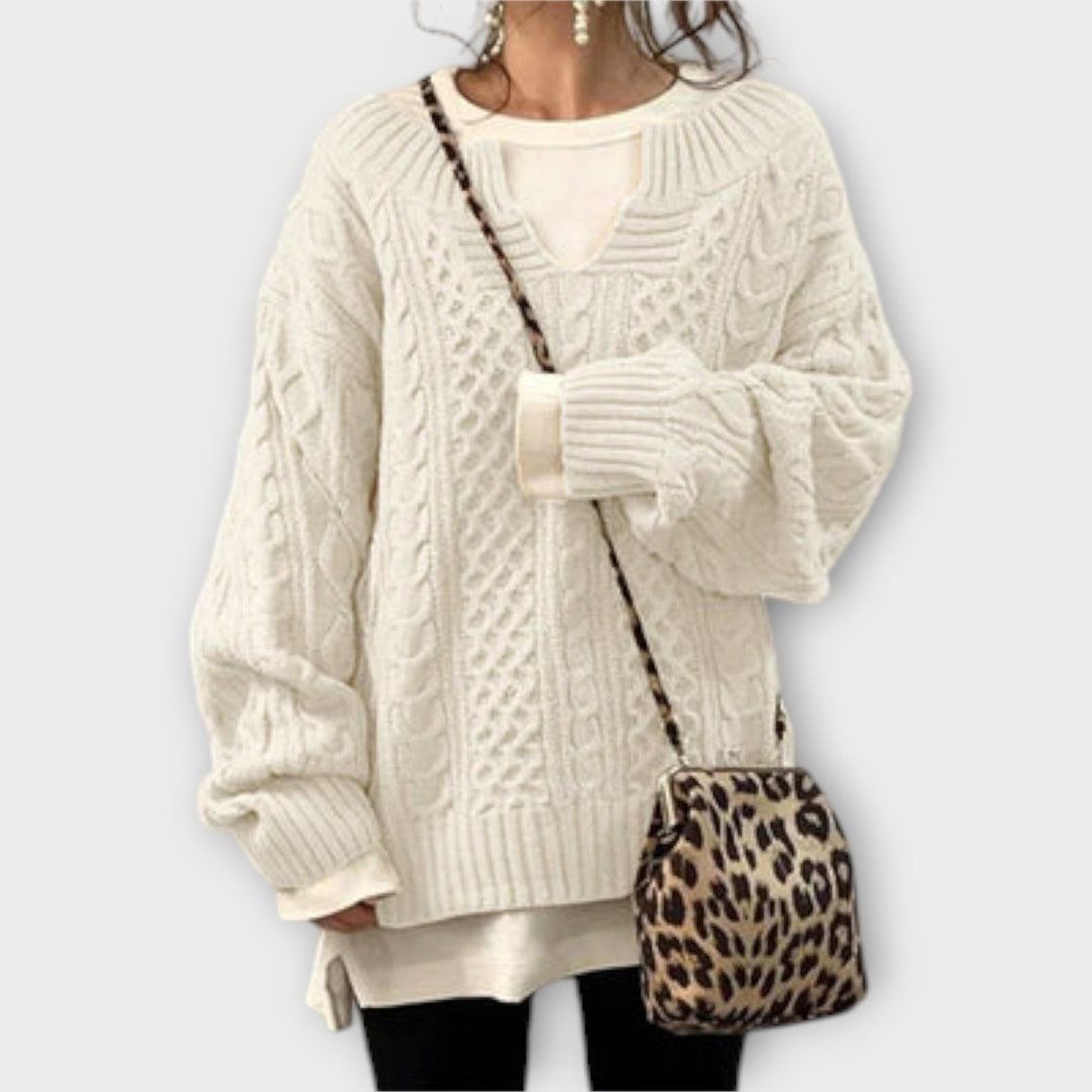 Julia | Oversized Knit Sweater with Cable Pattern - Mijn winkel