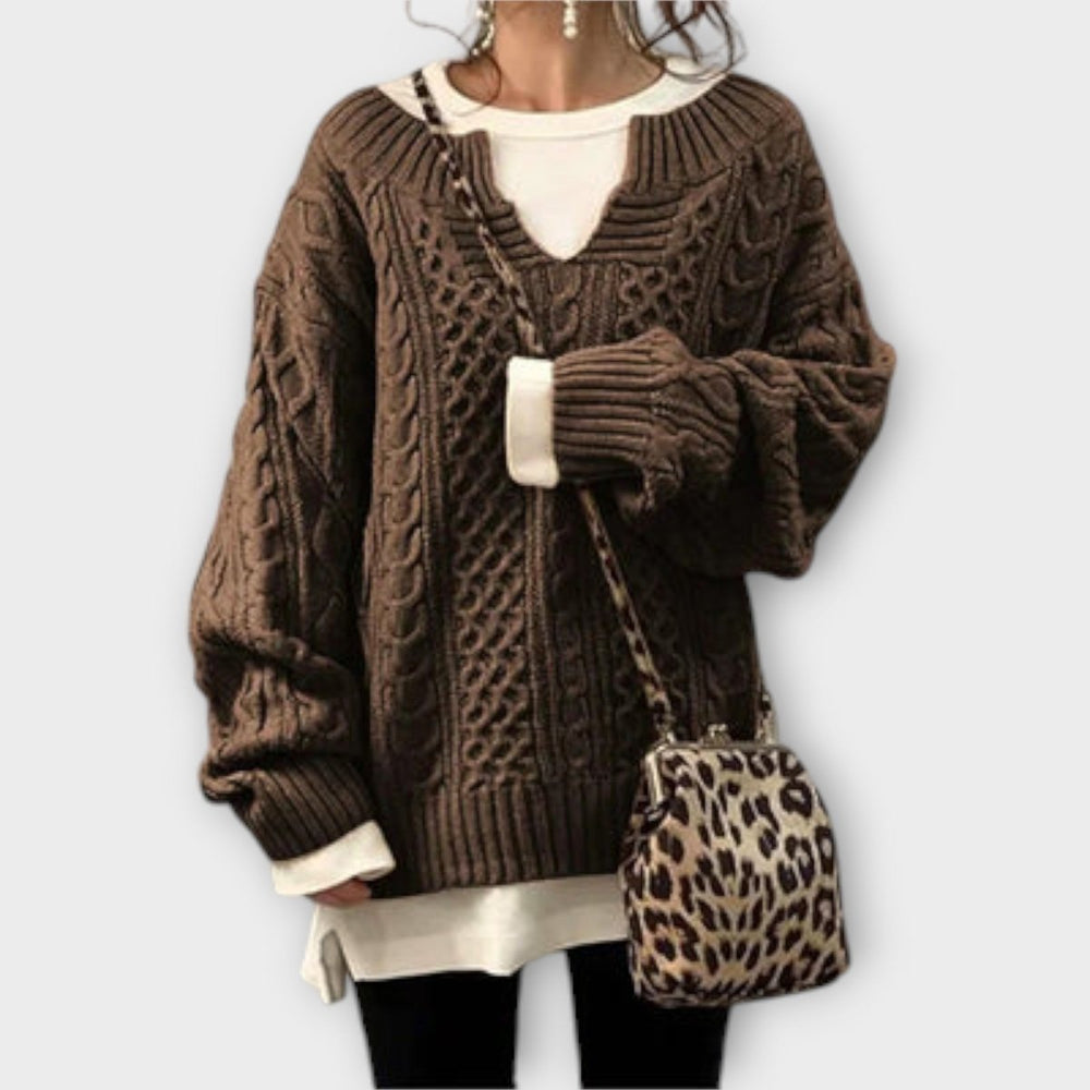 Julia | Oversized Knit Sweater with Cable Pattern - Mijn winkel