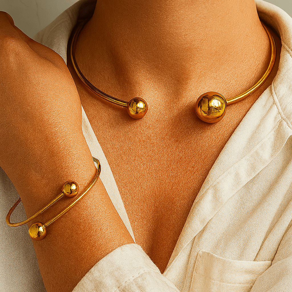 Minimalist Glow Collar & Cuff Bracelet Set | Gold - Mijn winkel