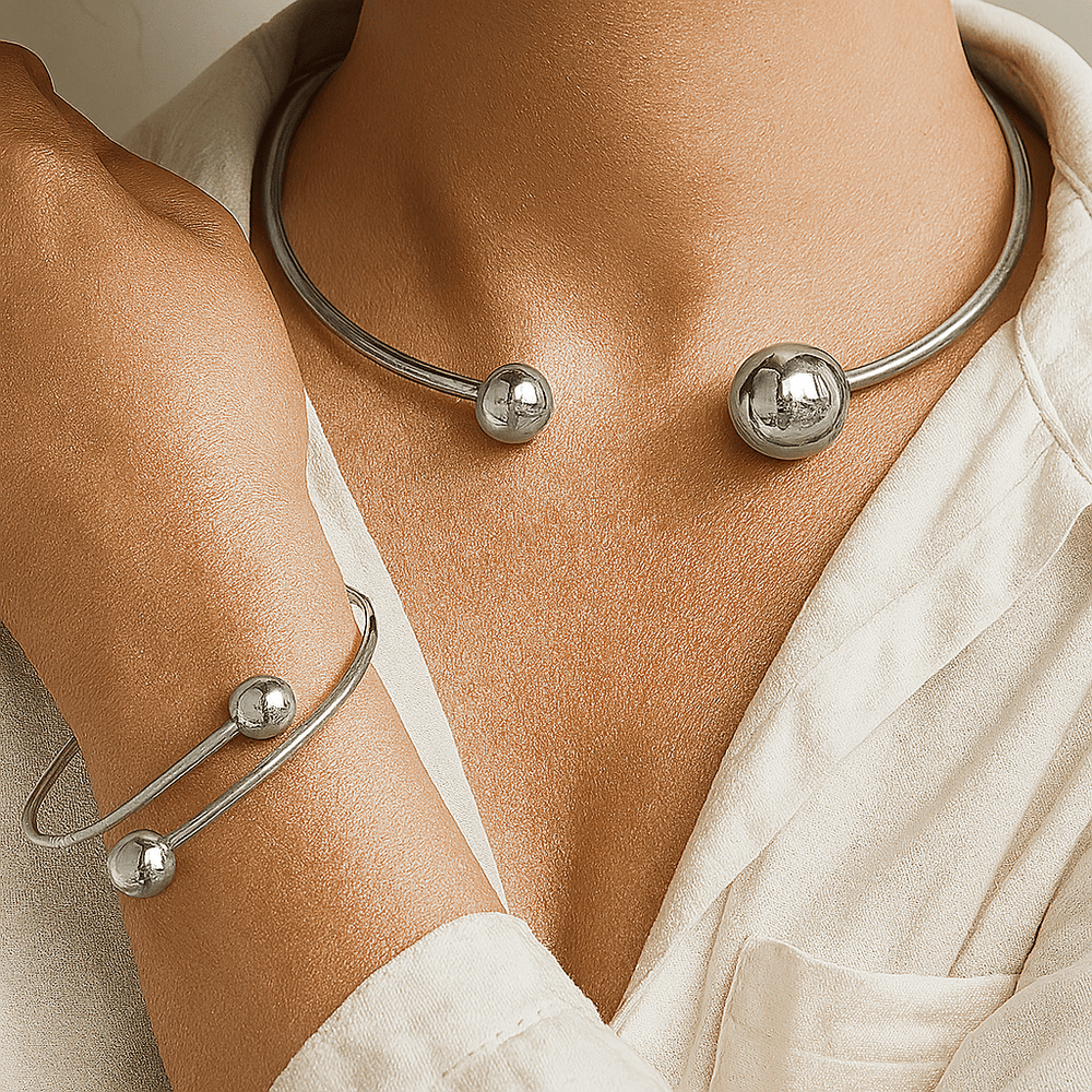 Minimalist Glow Collar & Cuff Bracelet Set | Gold - Mijn winkel