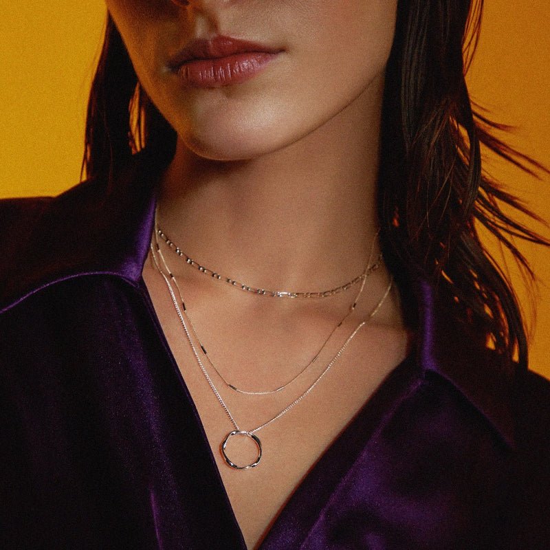 Open Circle Three Row Necklace | White Gold - Mijn winkel