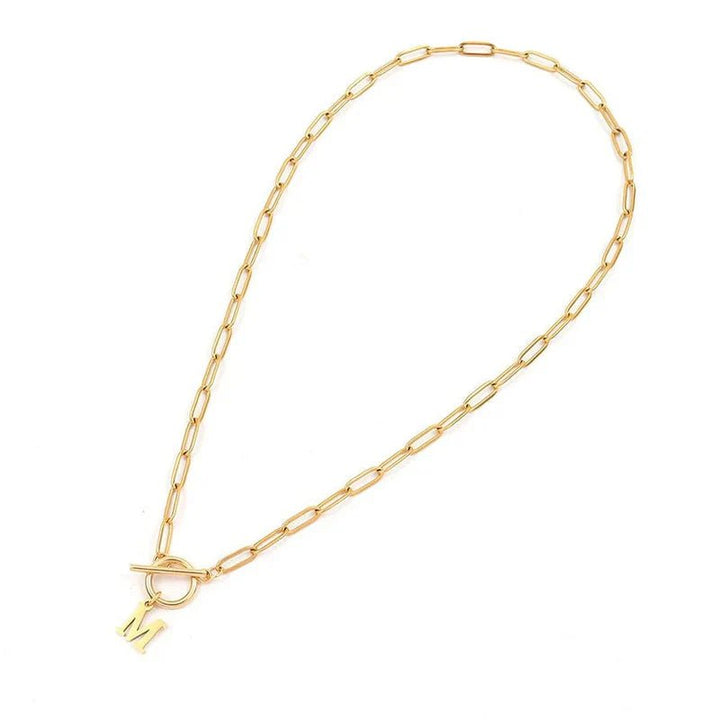 Paperclip Chain Initial & Circle Lock Necklace | Gold - Mijn winkel