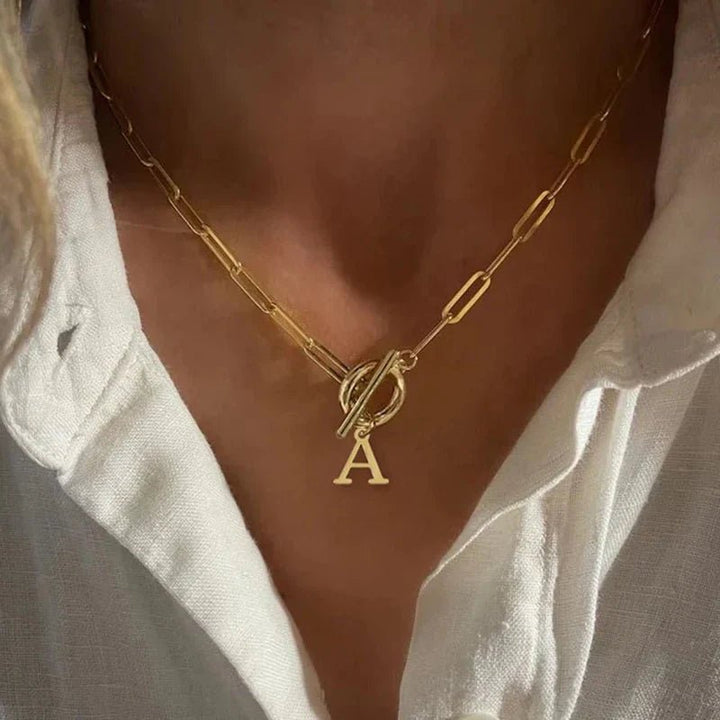 Paperclip Chain Initial & Circle Lock Necklace | Gold - Mijn winkel