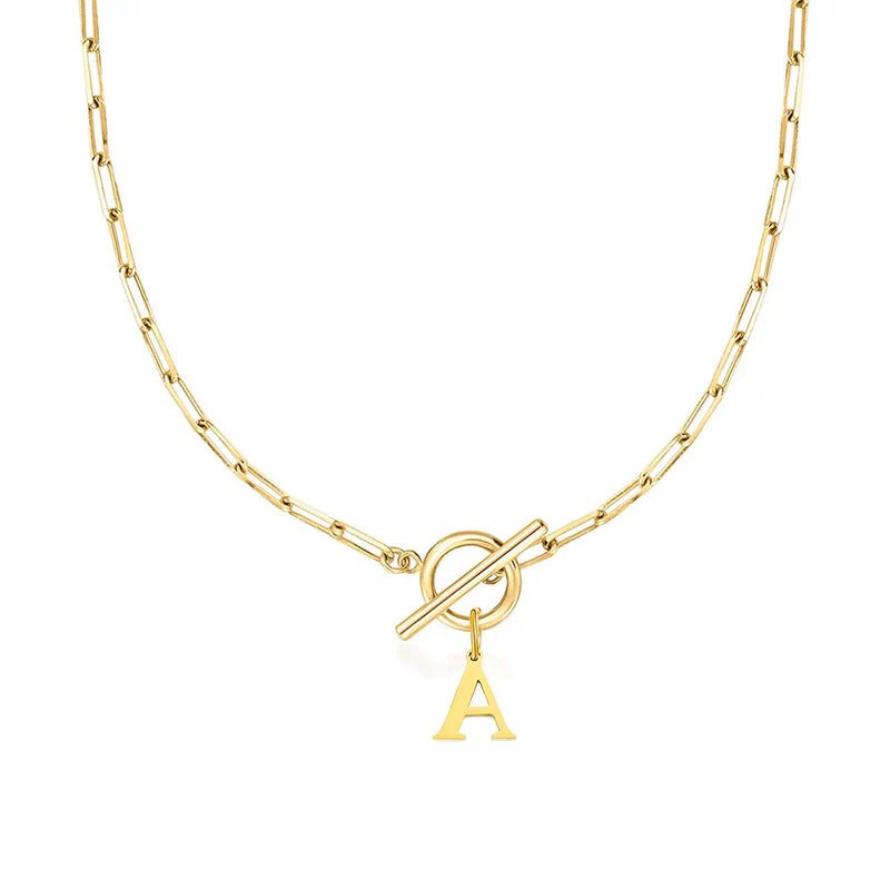 Paperclip Chain Initial & Circle Lock Necklace | Gold - Mijn winkel
