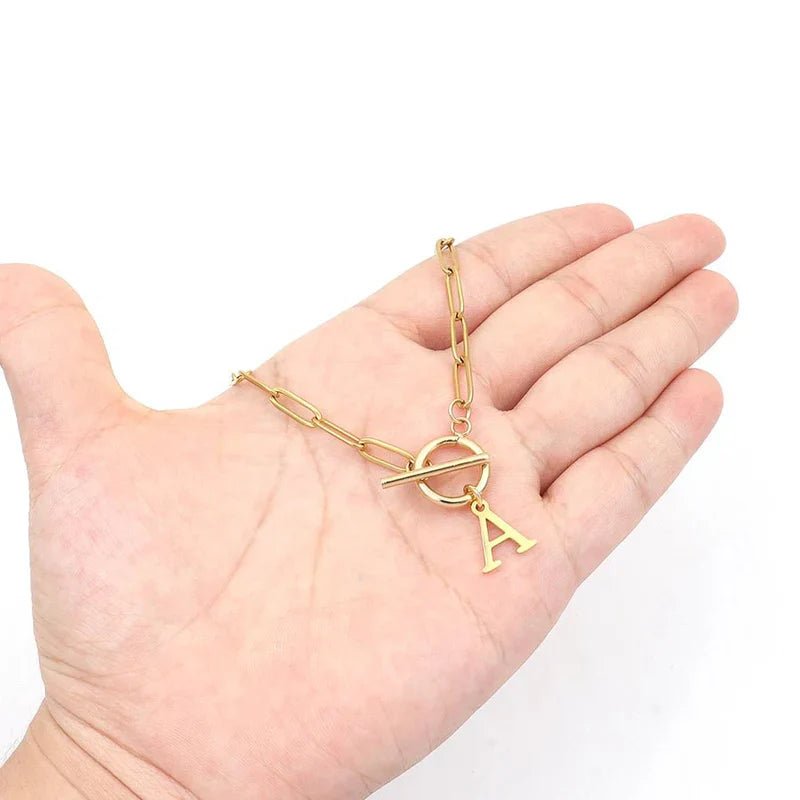 Paperclip Chain Initial & Circle Lock Necklace | Gold - Mijn winkel