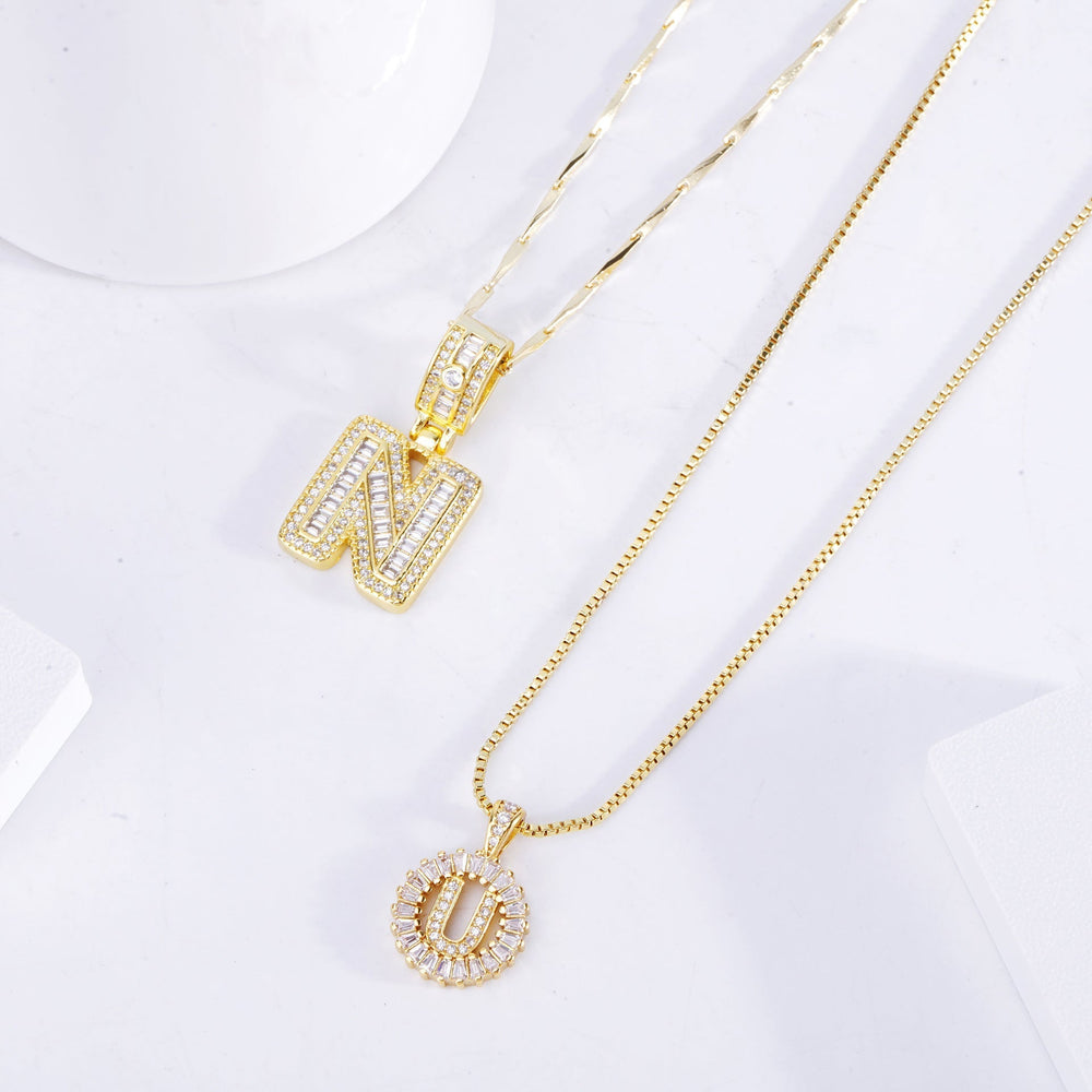 Pave letter initial necklace set | Gold - Mijn winkel