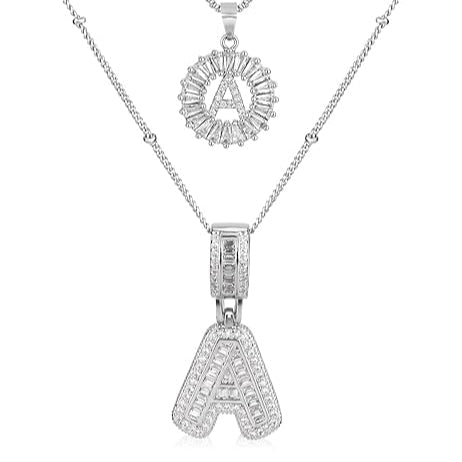Pave letter initial necklace set | White Gold - Mijn winkel