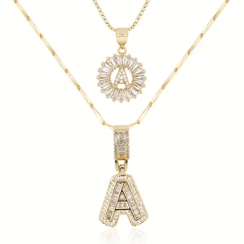Pave letter initial necklace set | White Gold - Mijn winkel