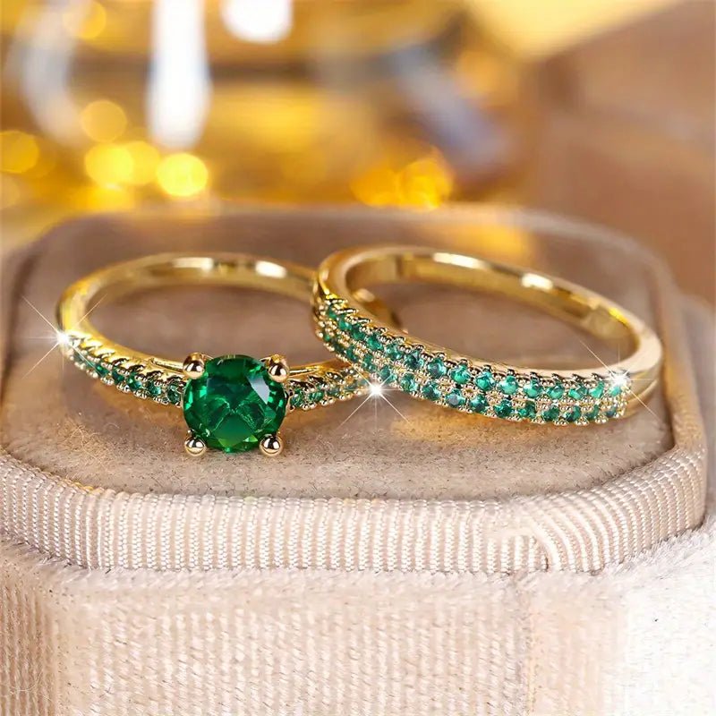 Serena Emerald Duo Ring Set | Gold - Mijn winkel