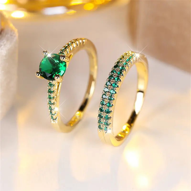 Serena Emerald Duo Ring Set | Gold - Mijn winkel