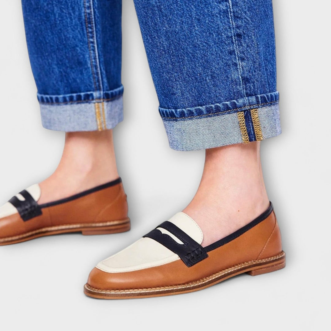 Sophia | Brown Color Block Moccasins - Mijn winkel