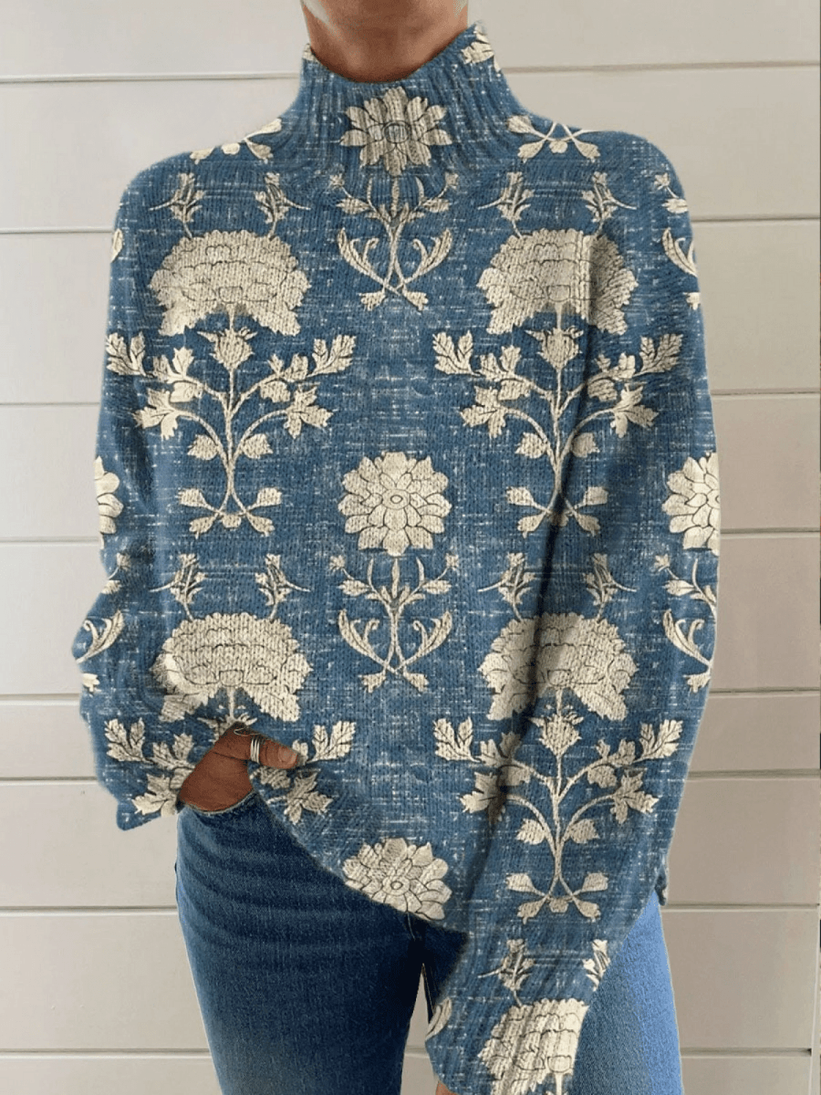 Timeless Floral Knit Turtleneck Sweater - Mijn winkel