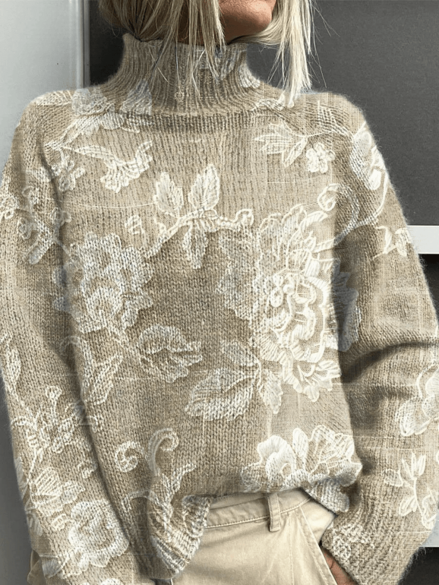 Timeless Vintage Floral Knit Turtleneck Sweater - Mijn winkel