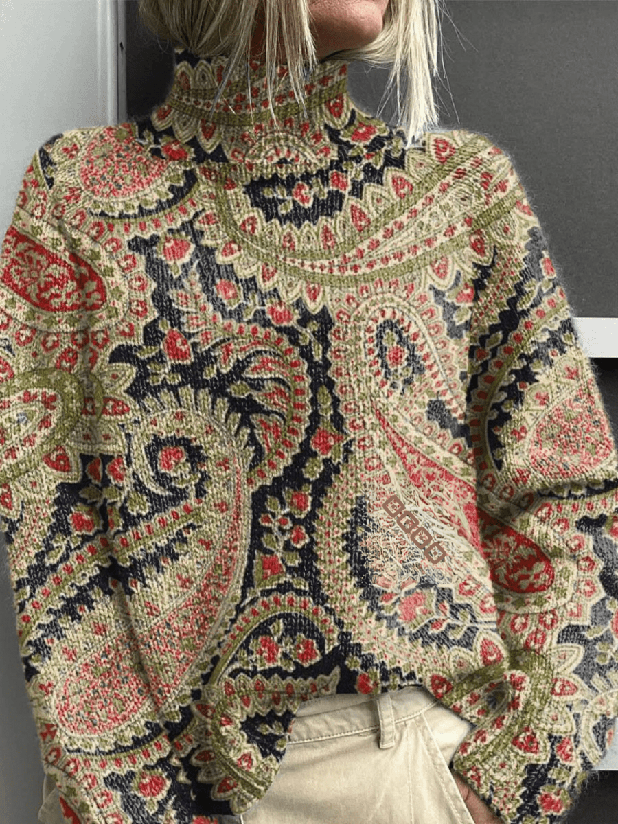 Vintage Floral Knit Turtleneck Sweater - Mijn winkel