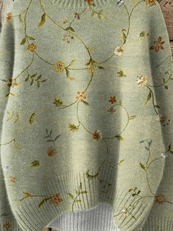 Vintage Lovely Floral Art Print Knit Turtleneck Pullover Sweater - Mijn winkel