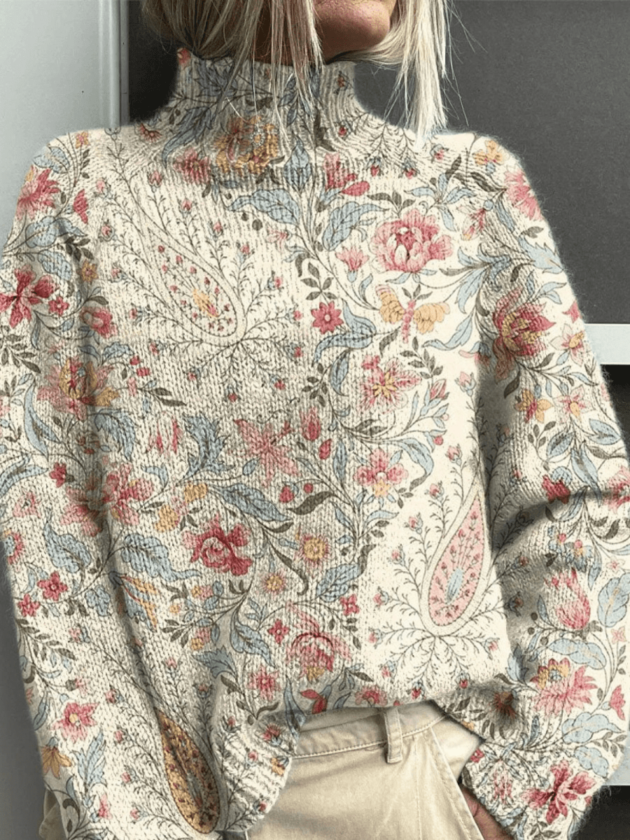 Vintage Paisley Knit Turtleneck Sweater - Mijn winkel