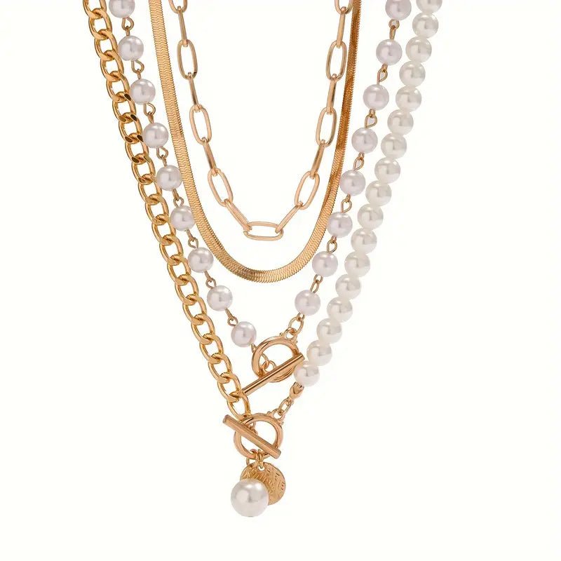 Vintage Pearl & Gold Snake Chain Necklace Set | Gold - Mijn winkel